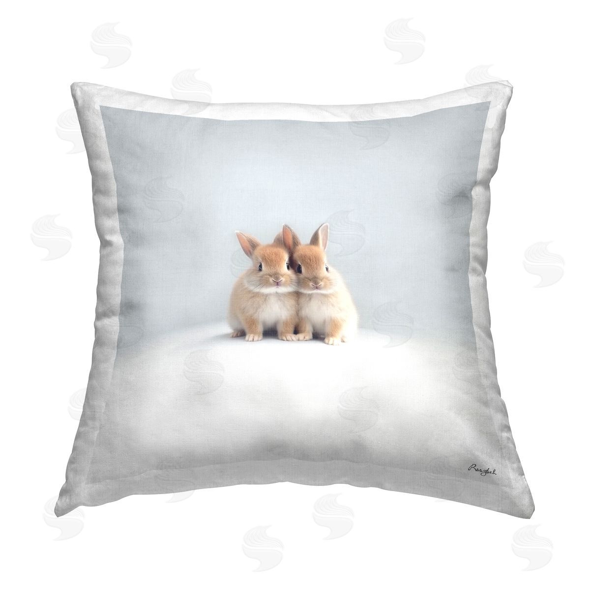 Roozbeh Minimal Baby Bunnies Printed Plush Polyester Throw Pillow