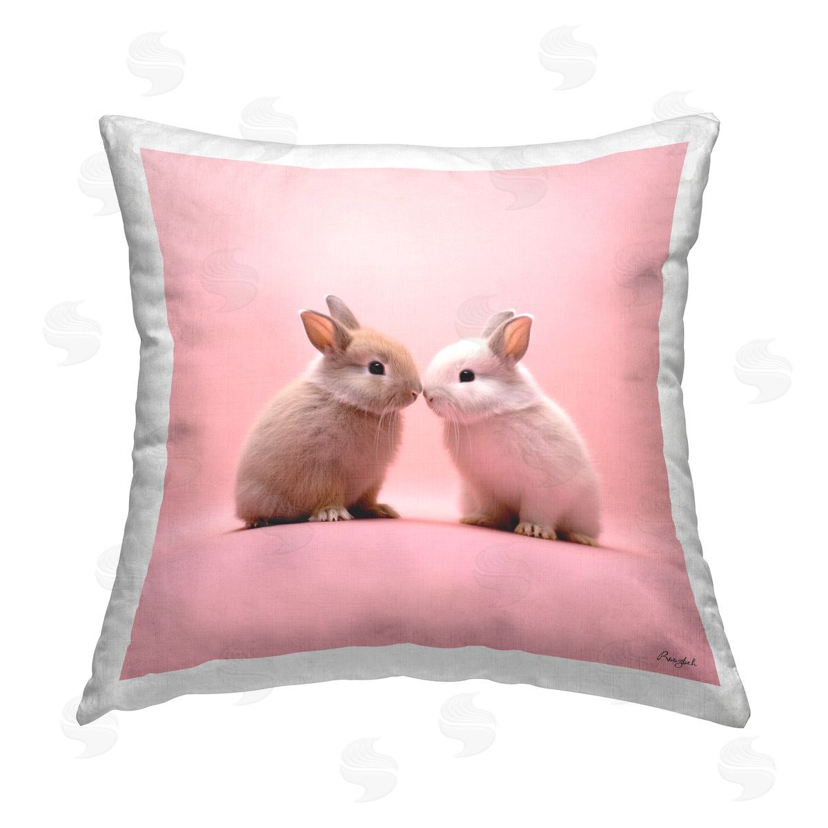 Roozbeh Baby Bunnies on Pink Printed Plush Polyester Throw Pillow