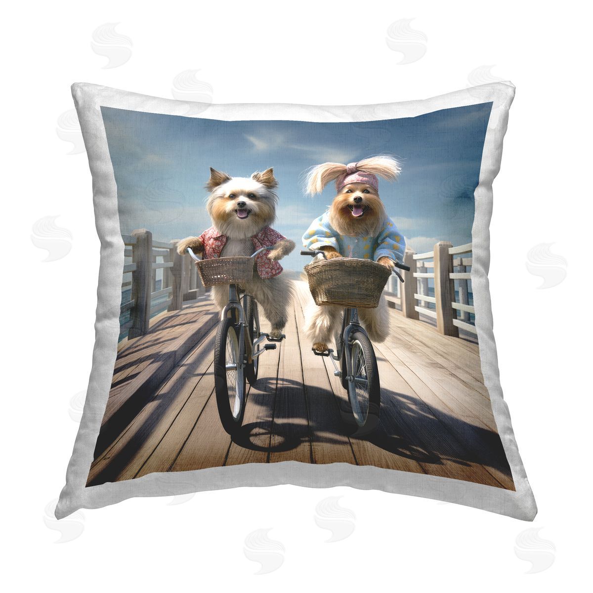 Ray Powers Dogs Cycling Landscape Printed Plush Polyester Throw Pillow