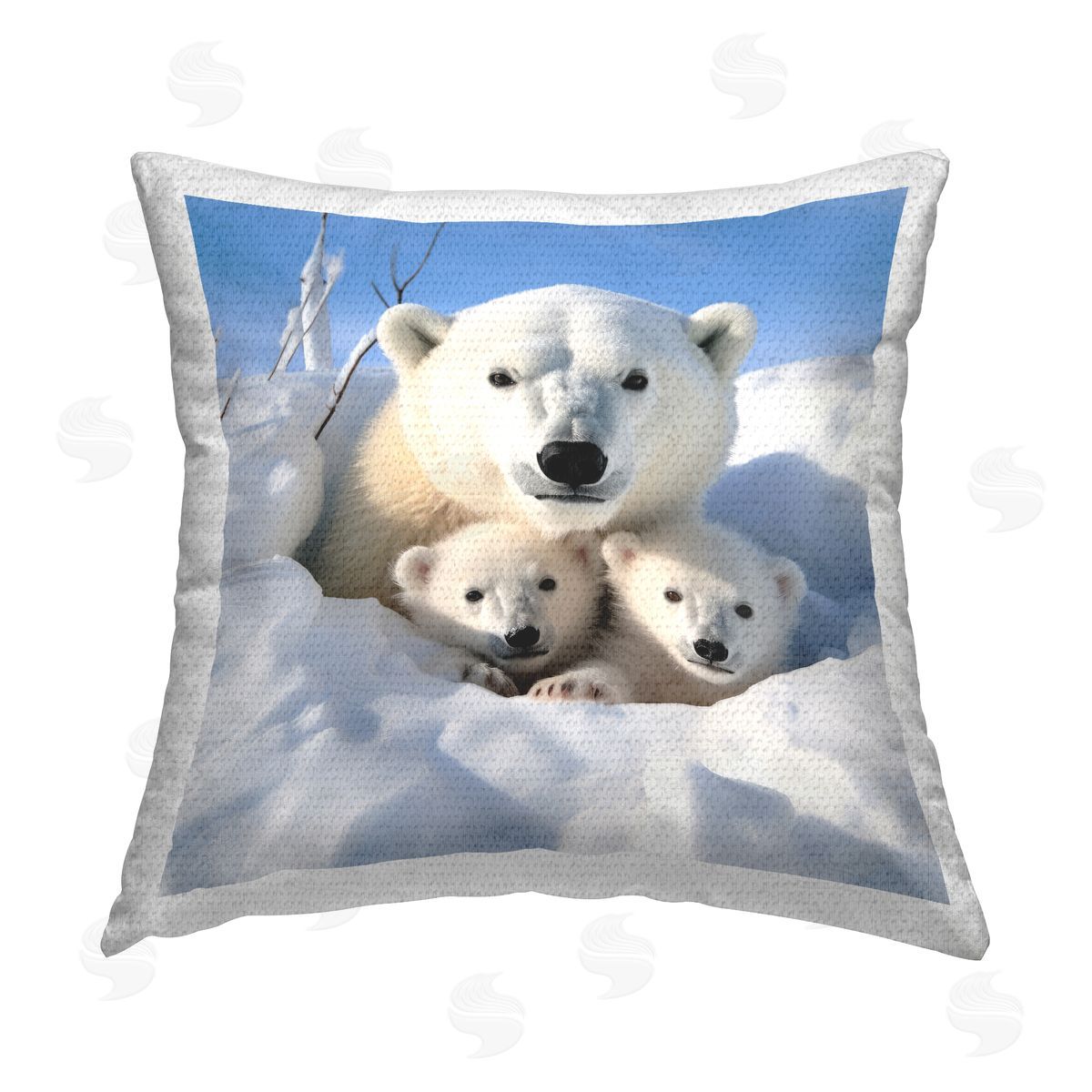 Ray Powers Polar Bear Cubs in Snow Outdoor Quick-Dry Polyester Printed Throw Pillow
