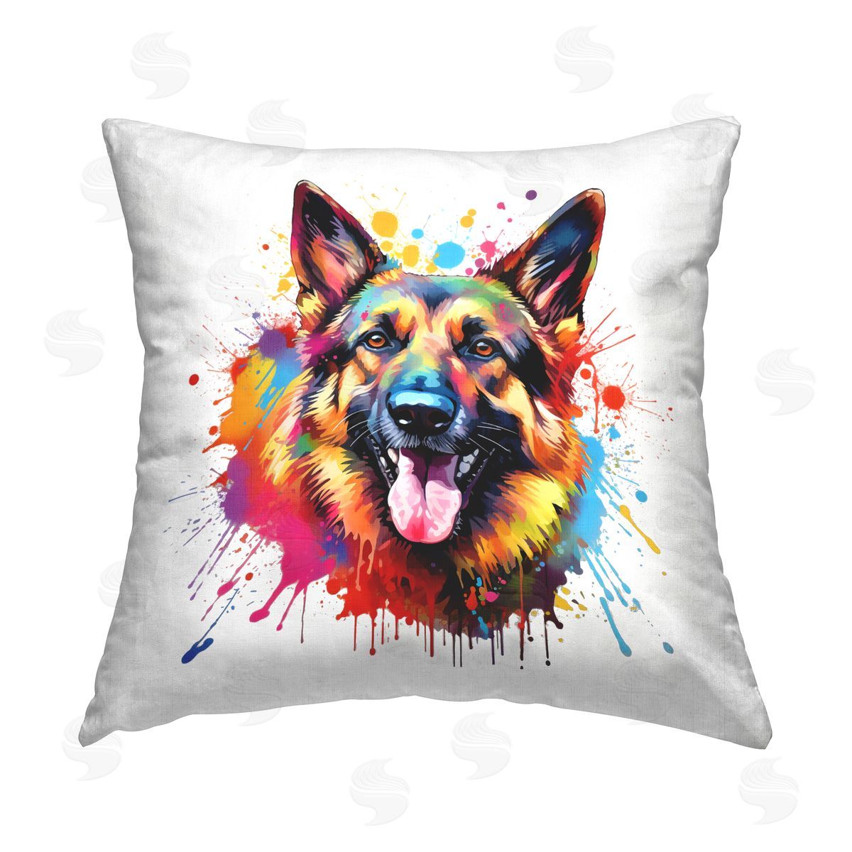 MB Cunningham German Shepherd with Splatter Printed Plush Polyester Throw Pillow