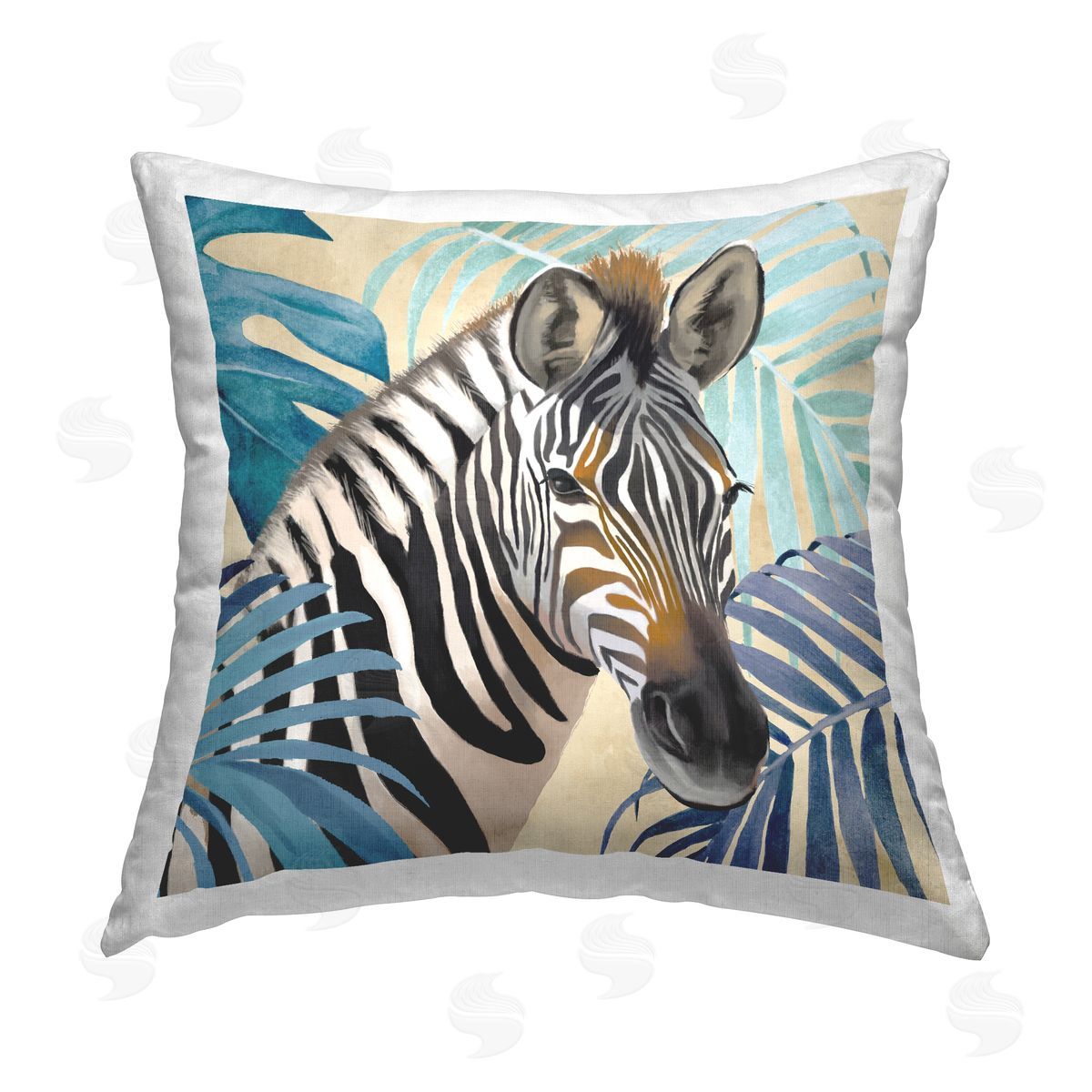 Lucca Sheppard Zebra & Tropical Leaves Printed Plush Polyester Throw Pillow