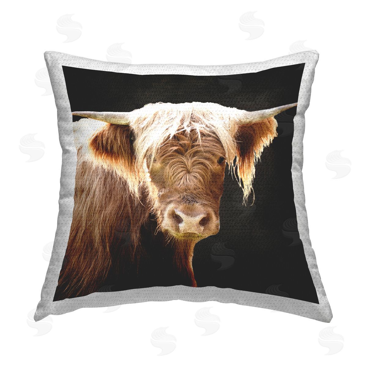Emily Navas Shaggy Cow on Black Outdoor Quick-Dry Polyester Printed Throw Pillow