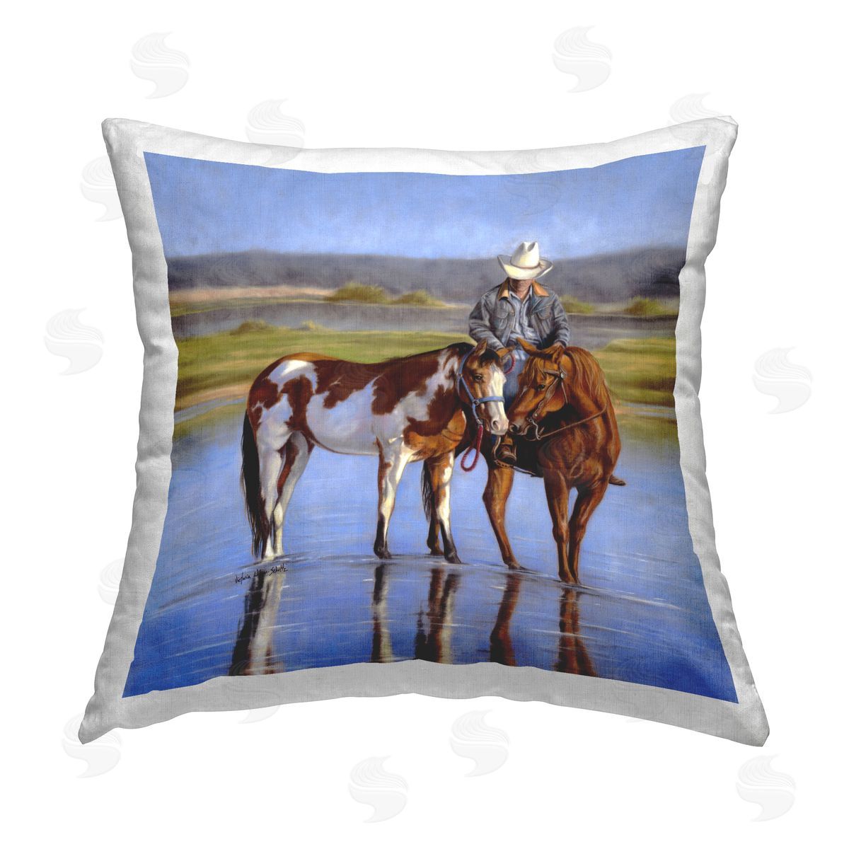 Victoria Schultz Cowboy Crossing River Printed Plush Polyester Throw Pillow