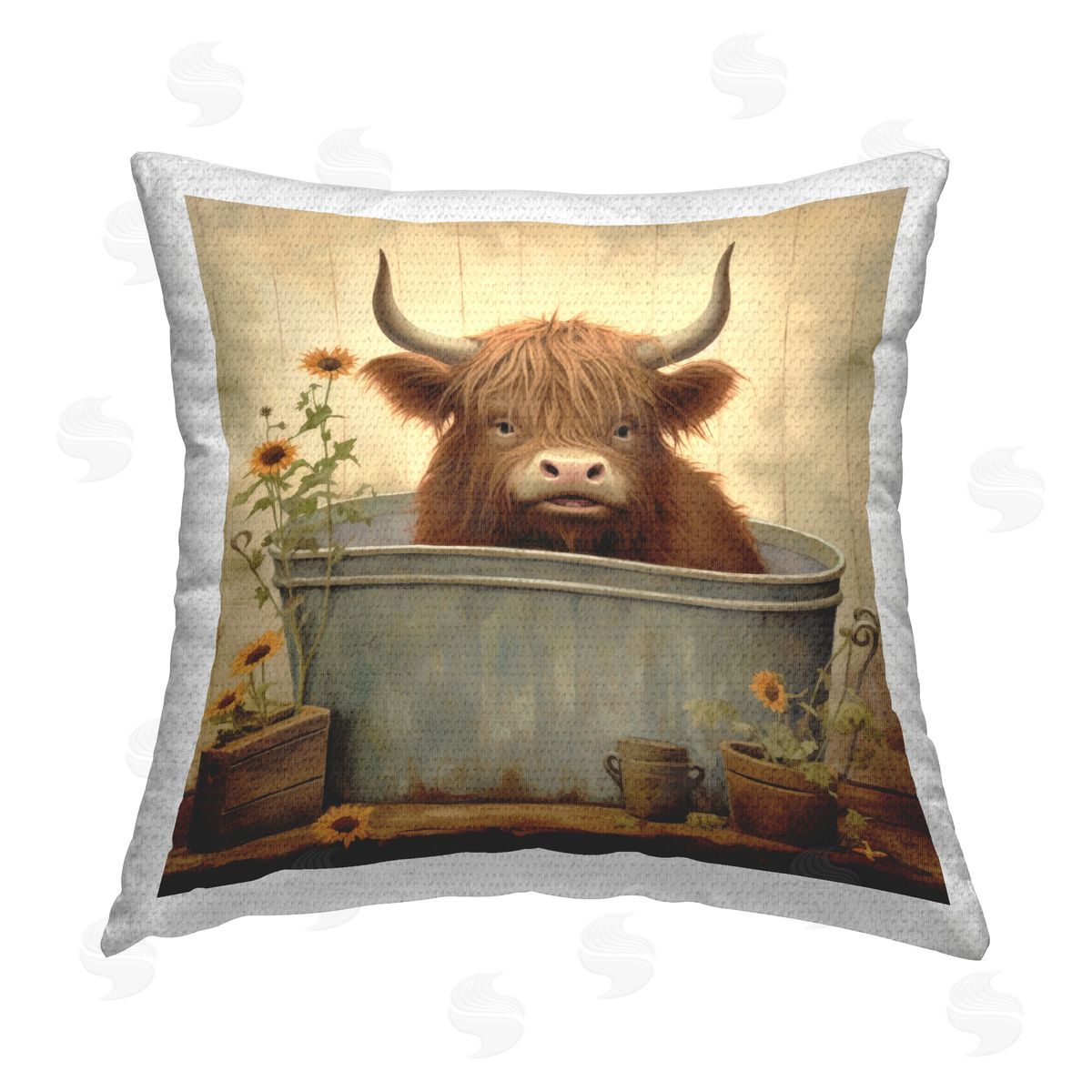 Lazar Studio Farmhouse Cow Bathing Outdoor Quick-Dry Polyester Printed Throw Pillow