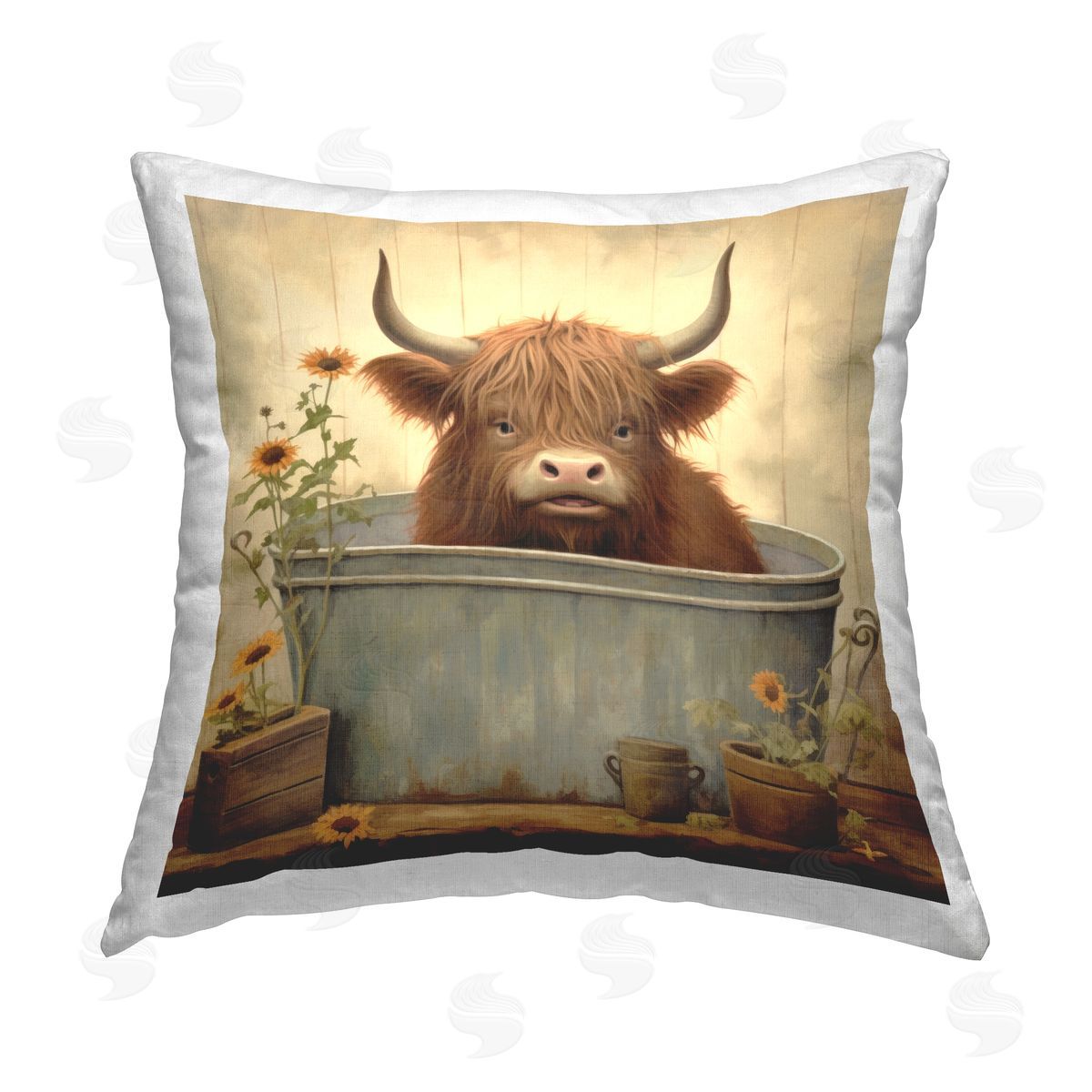 Lazar Studio Farmhouse Cow Bathing Printed Plush Polyester Throw Pillow