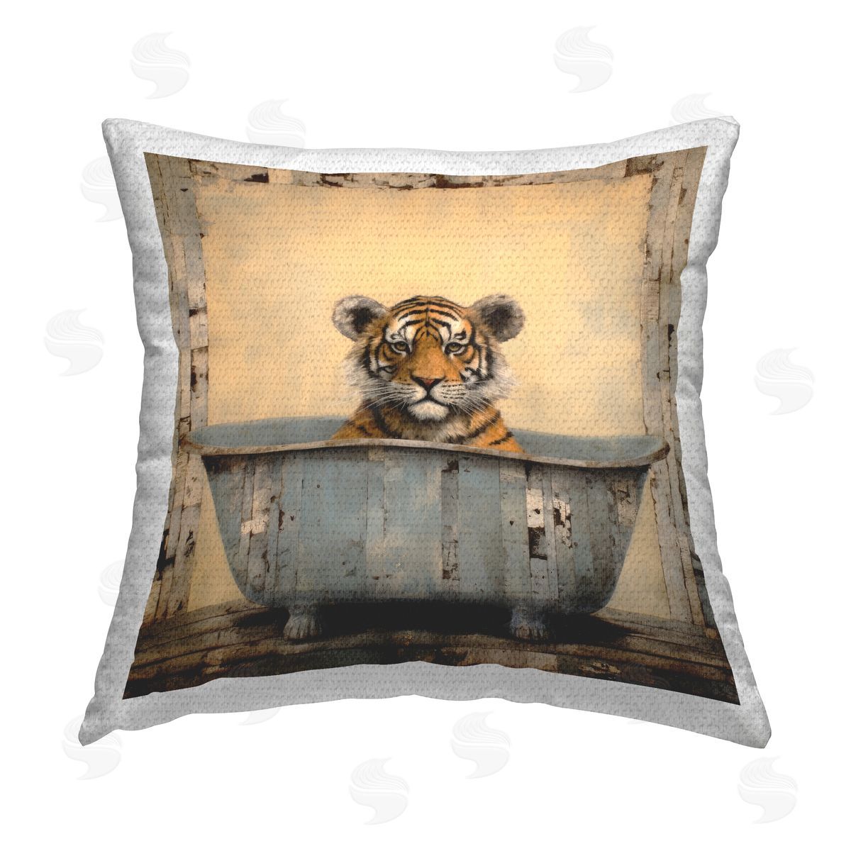 Lazar Studio Tiger in Rustic Tub Outdoor Quick-Dry Polyester Printed Throw Pillow