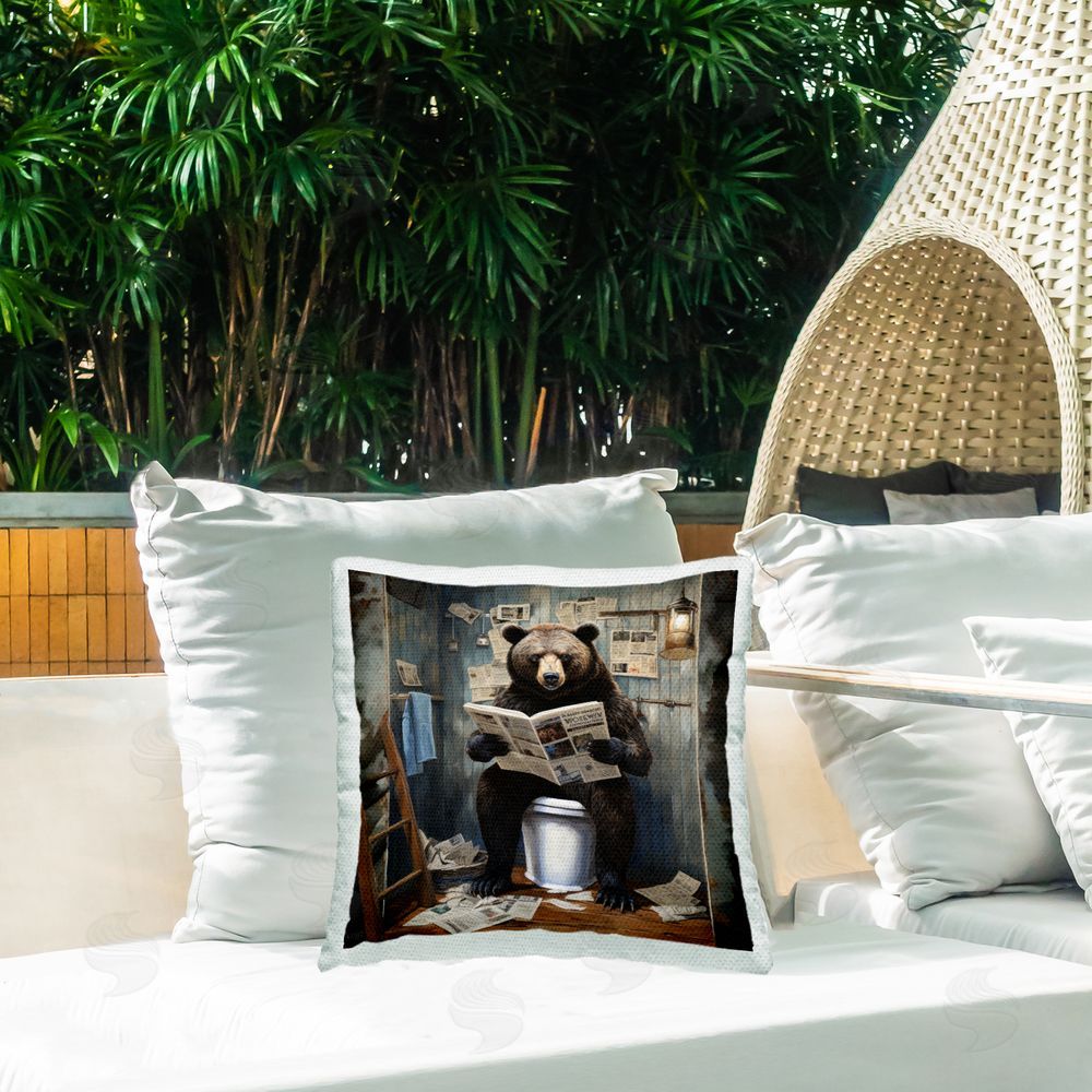 Lazar Studio Bear in Rustic Bathroom Outdoor Quick-Dry Polyester Printed Throw Pillow in Back Yard