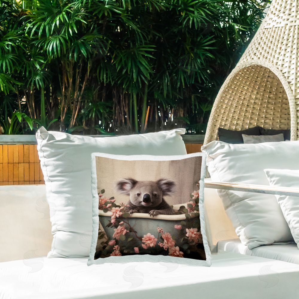 Lazar Studio Koala Bath & Cherry Blossoms Outdoor Quick-Dry Polyester Printed Throw Pillow in Back Yard
