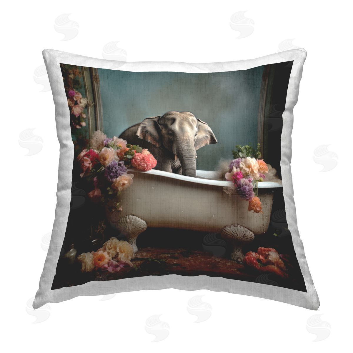 Lazar Studio Rustic Elephant Bathtub Printed Plush Polyester Throw Pillow