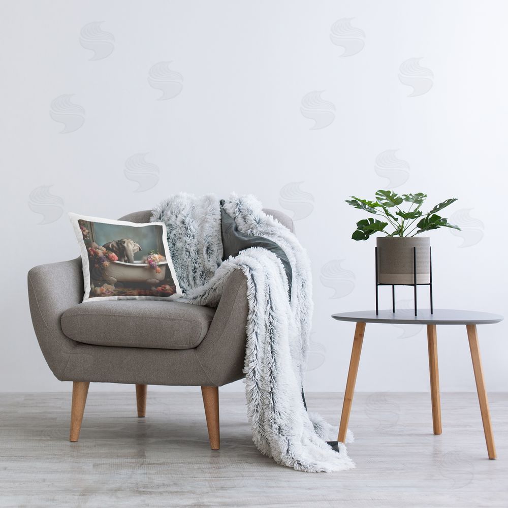 Lazar Studio Rustic Elephant Bathtub Printed Plush Polyester Throw Pillow On Chair