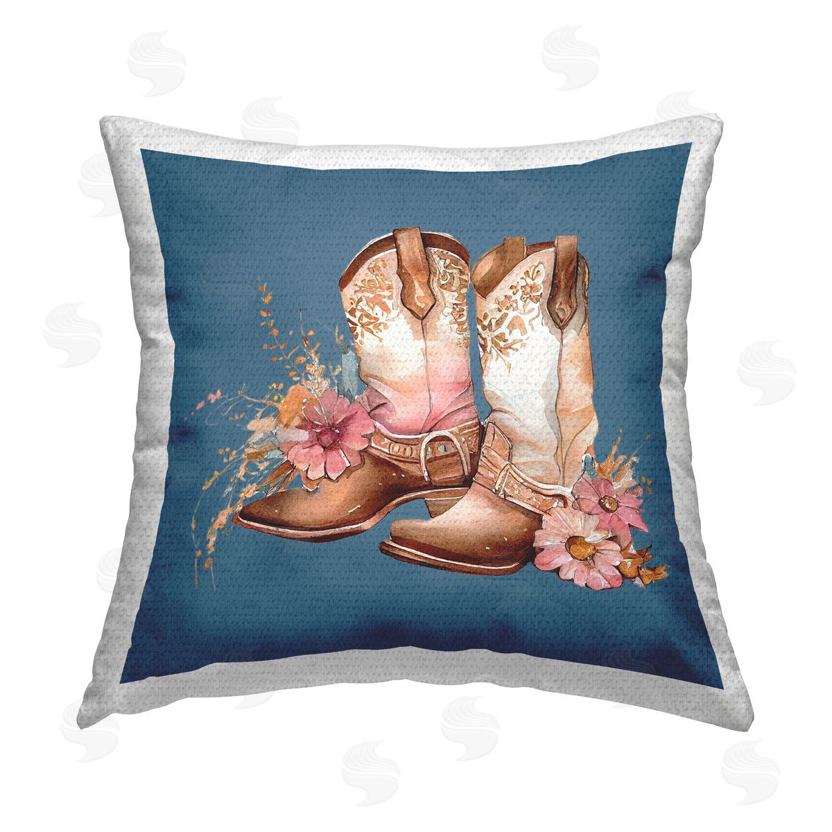 Birch & Ink Floral Cowgirl Boots on Blue Outdoor Quick-Dry Polyester Printed Throw Pillow