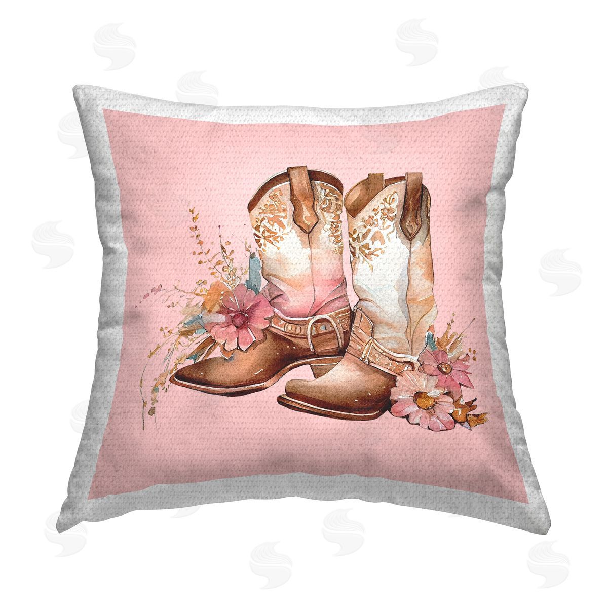Birch & Ink Pink Pastel Cowgirl Boots Outdoor Quick-Dry Polyester Printed Throw Pillow