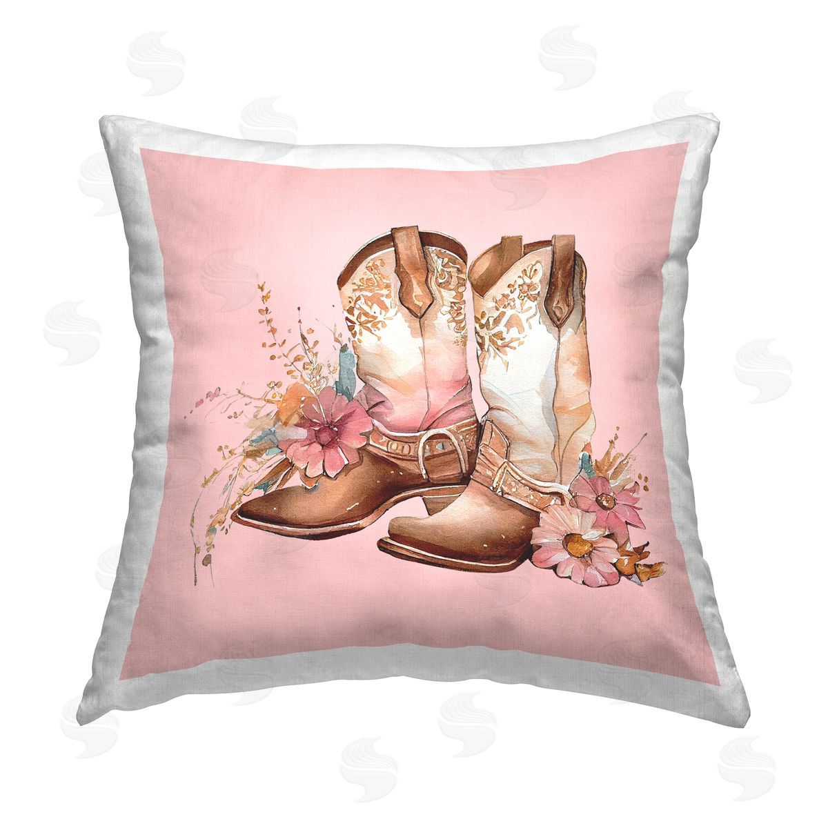 Birch & Ink Pink Pastel Cowgirl Boots Printed Plush Polyester Throw Pillow