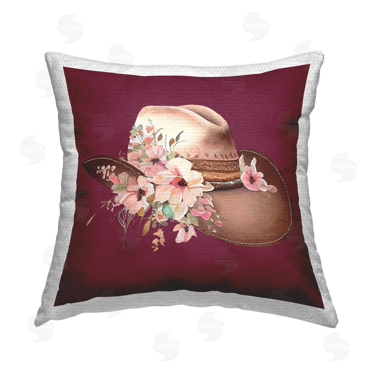 Birch & Ink Cowgirl Hat on Burgundy Outdoor Quick-Dry Polyester Printed Throw Pillow