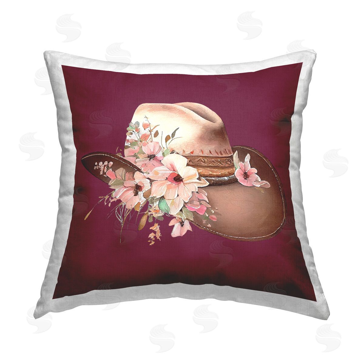 Birch & Ink Cowgirl Hat on Burgundy Printed Plush Polyester Throw Pillow