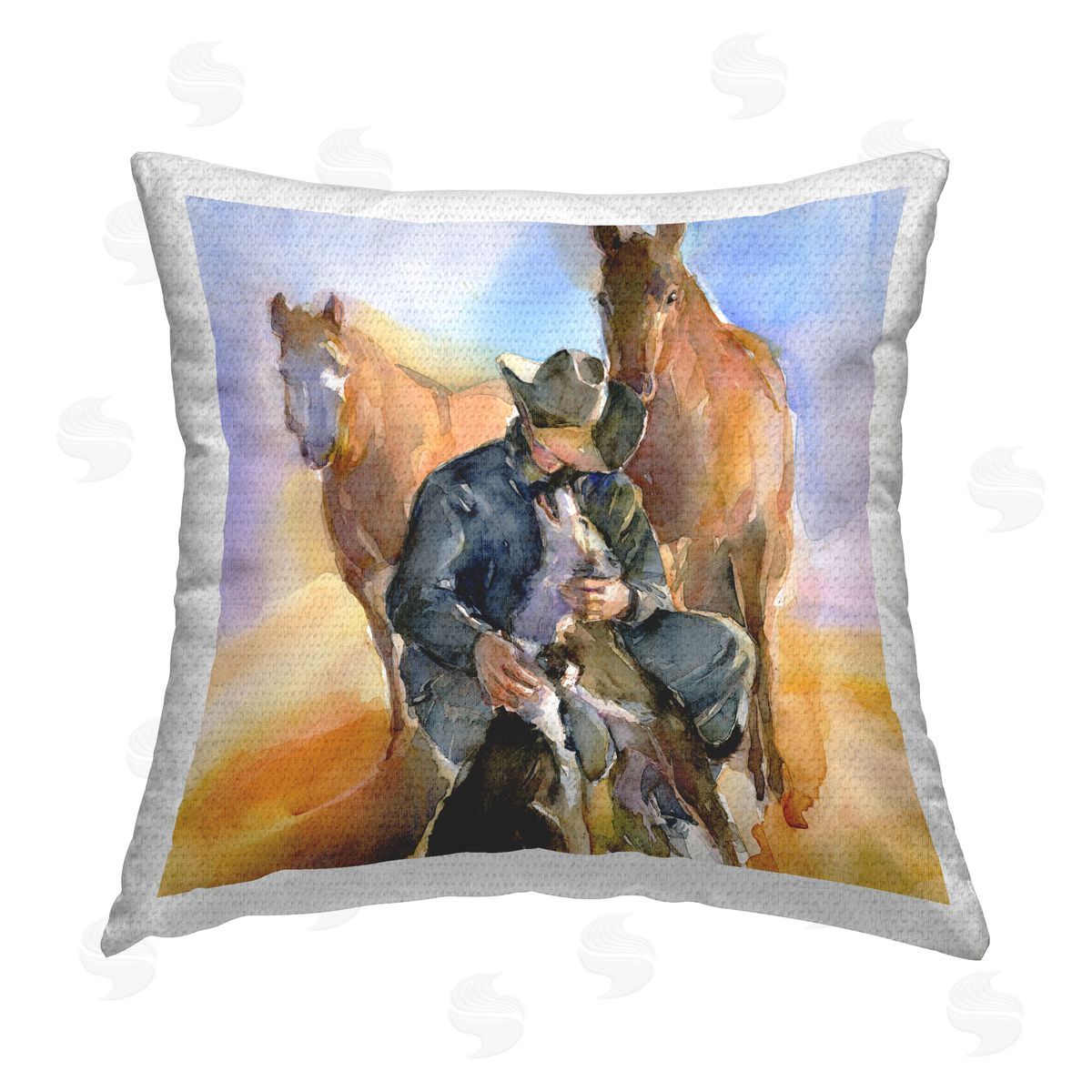 John Keeling Abstract Cowboy with Animals Outdoor Quick-Dry Polyester Printed Throw Pillow
