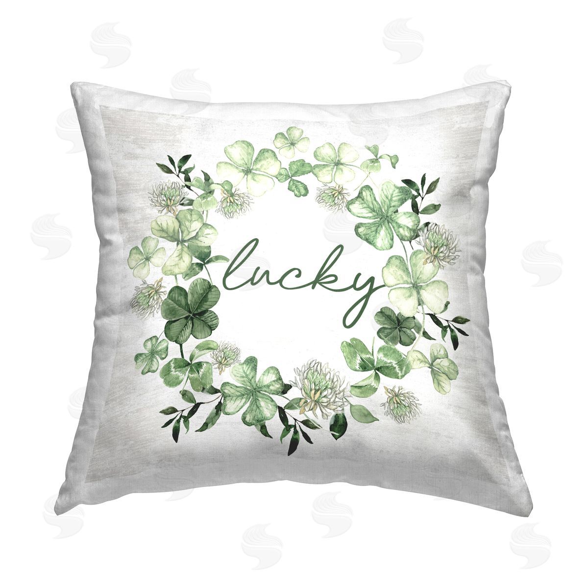 Lettered and Lined Lucky Irish Wreath Printed Plush Polyester Throw Pillow