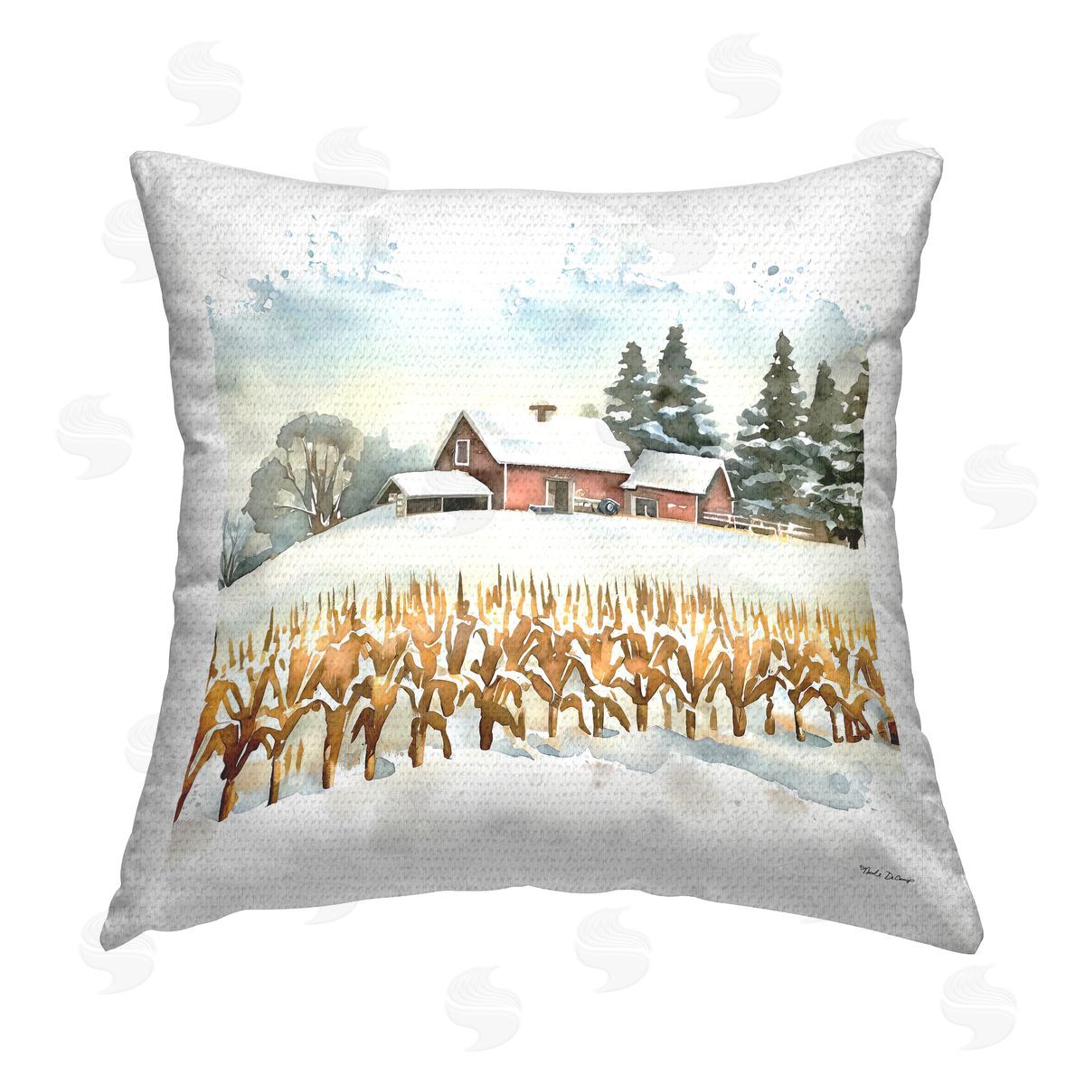ND Art Snowy Wheat Field Farm Outdoor Quick-Dry Polyester Printed Throw Pillow