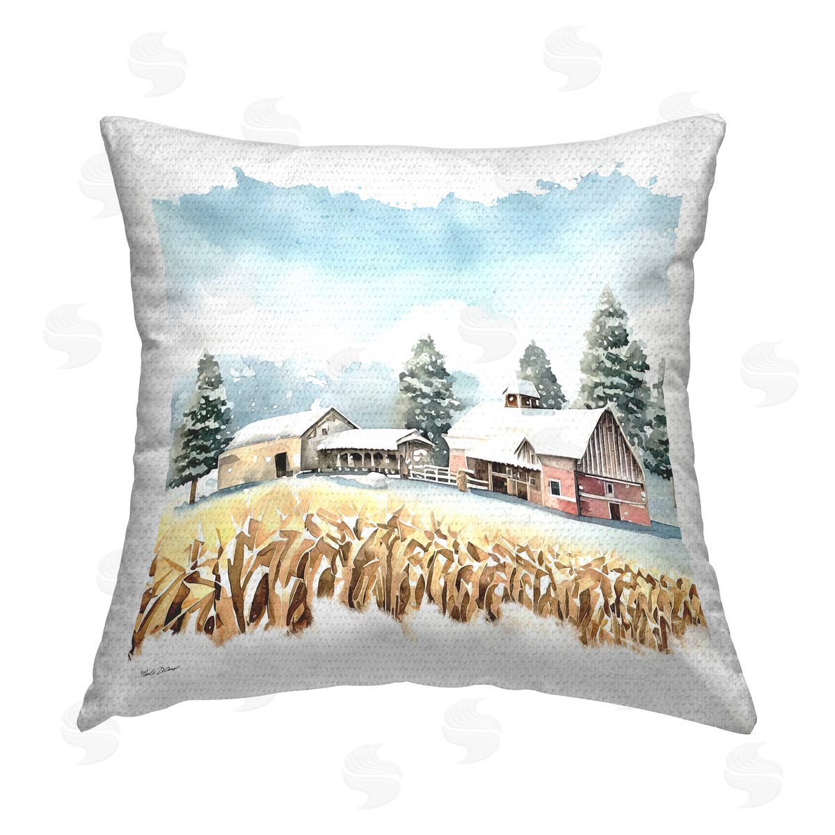 ND Art Winter Barn Wheat Field Outdoor Quick-Dry Polyester Printed Throw Pillow