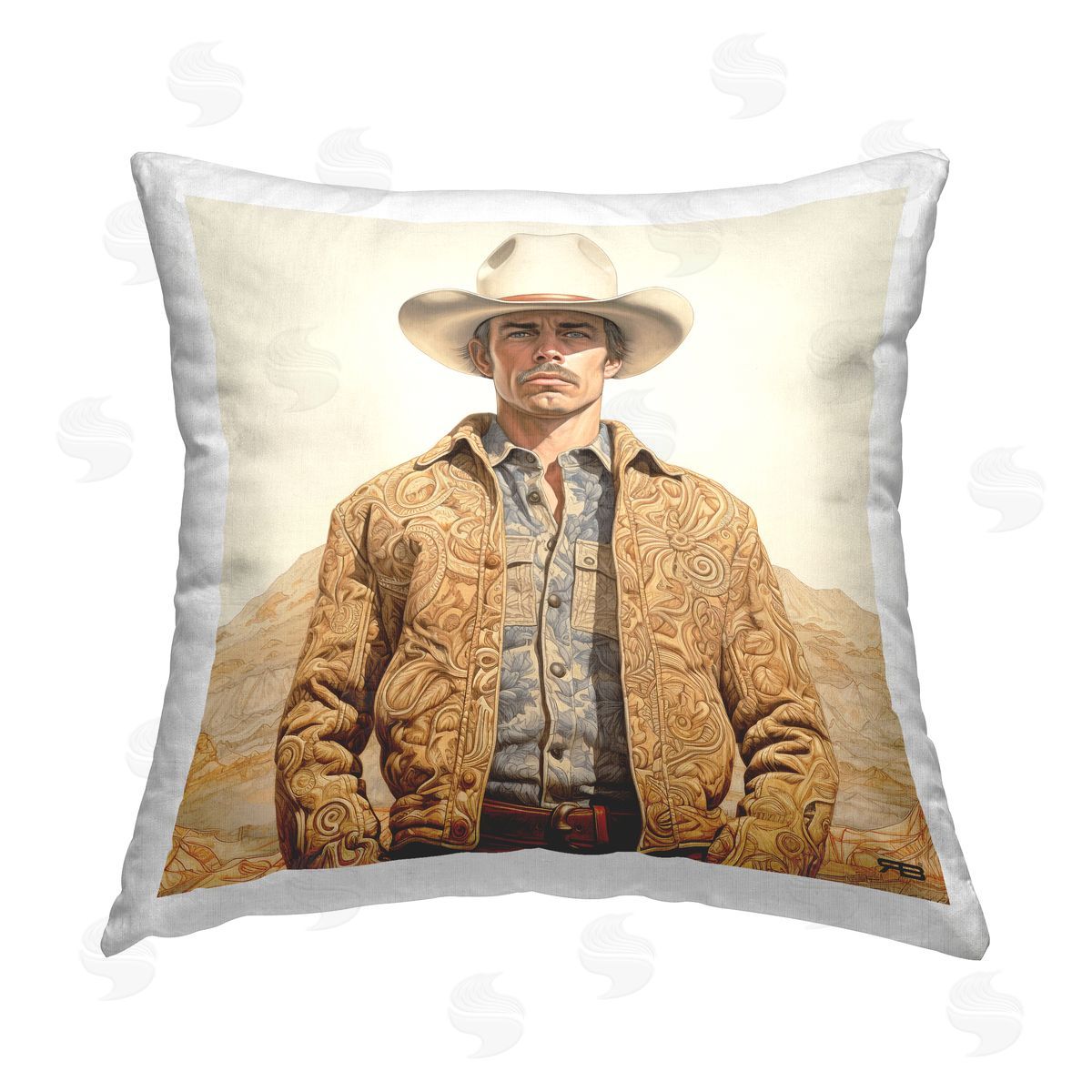 RB Desert Cowboy Landscape Printed Plush Polyester Throw Pillow