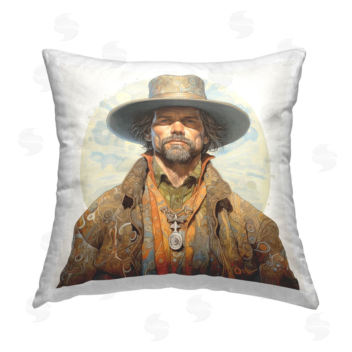 RB Patterned Rodeo Cowboy Printed Plush Polyester Throw Pillow