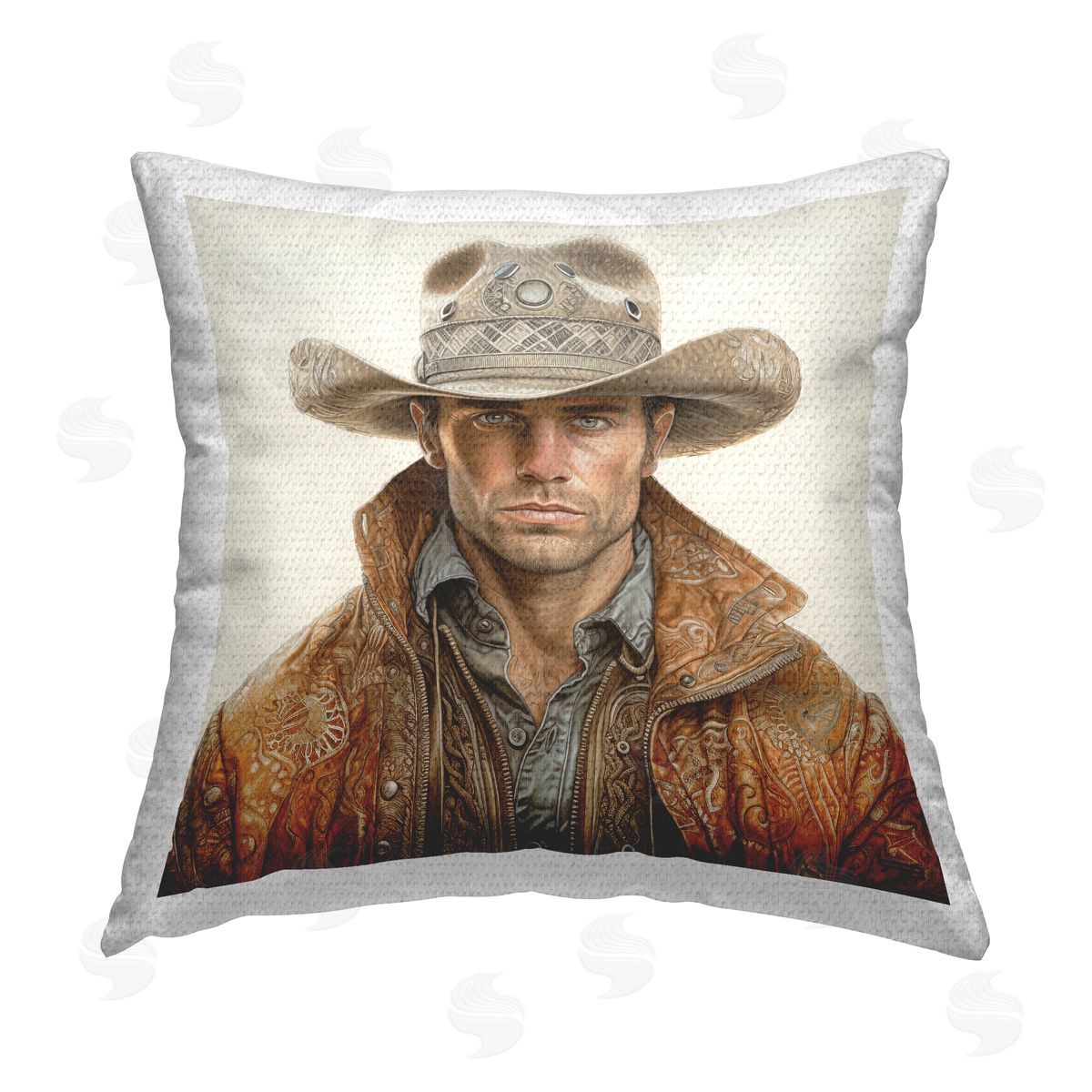 RB Cowboy with Patterned Hat Outdoor Quick-Dry Polyester Printed Throw Pillow
