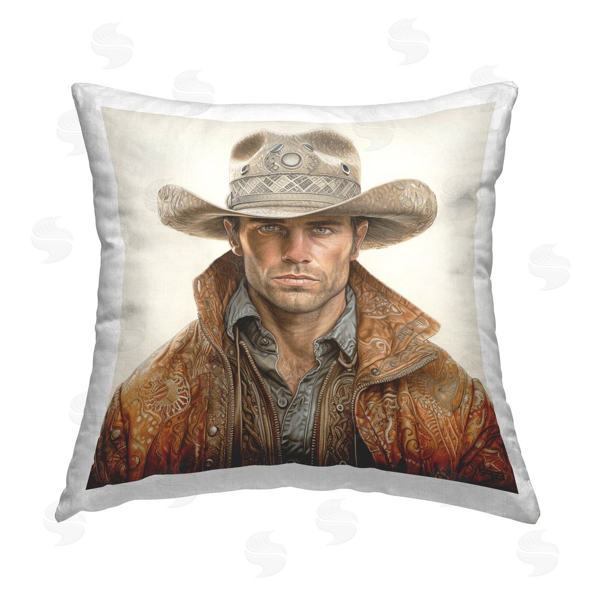 RB Cowboy with Patterned Hat Printed Plush Polyester Throw Pillow