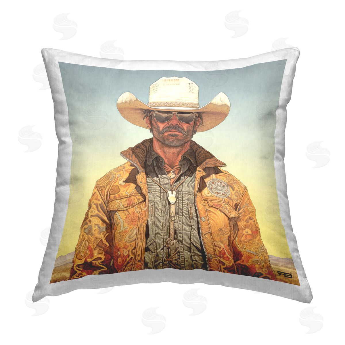 RB Cowboy & Desert Sunrise Printed Plush Polyester Throw Pillow