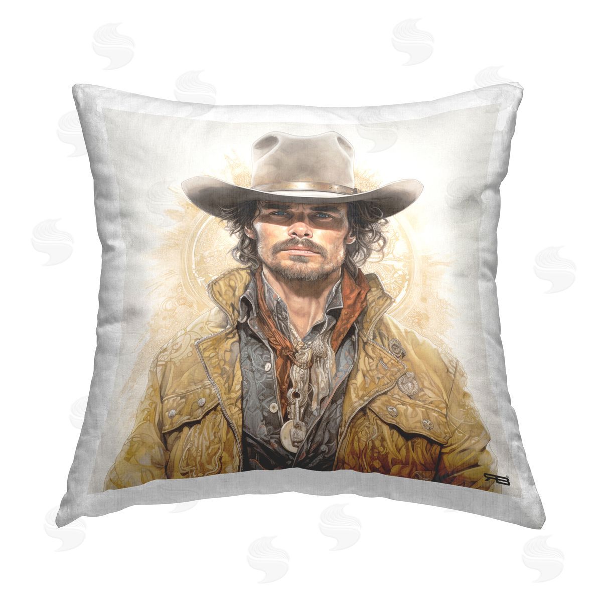 RB Southern Cowboy Portrait Printed Plush Polyester Throw Pillow