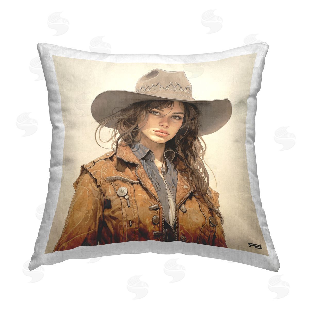 RB Brunette Cowgirl in Jacket Printed Plush Polyester Throw Pillow