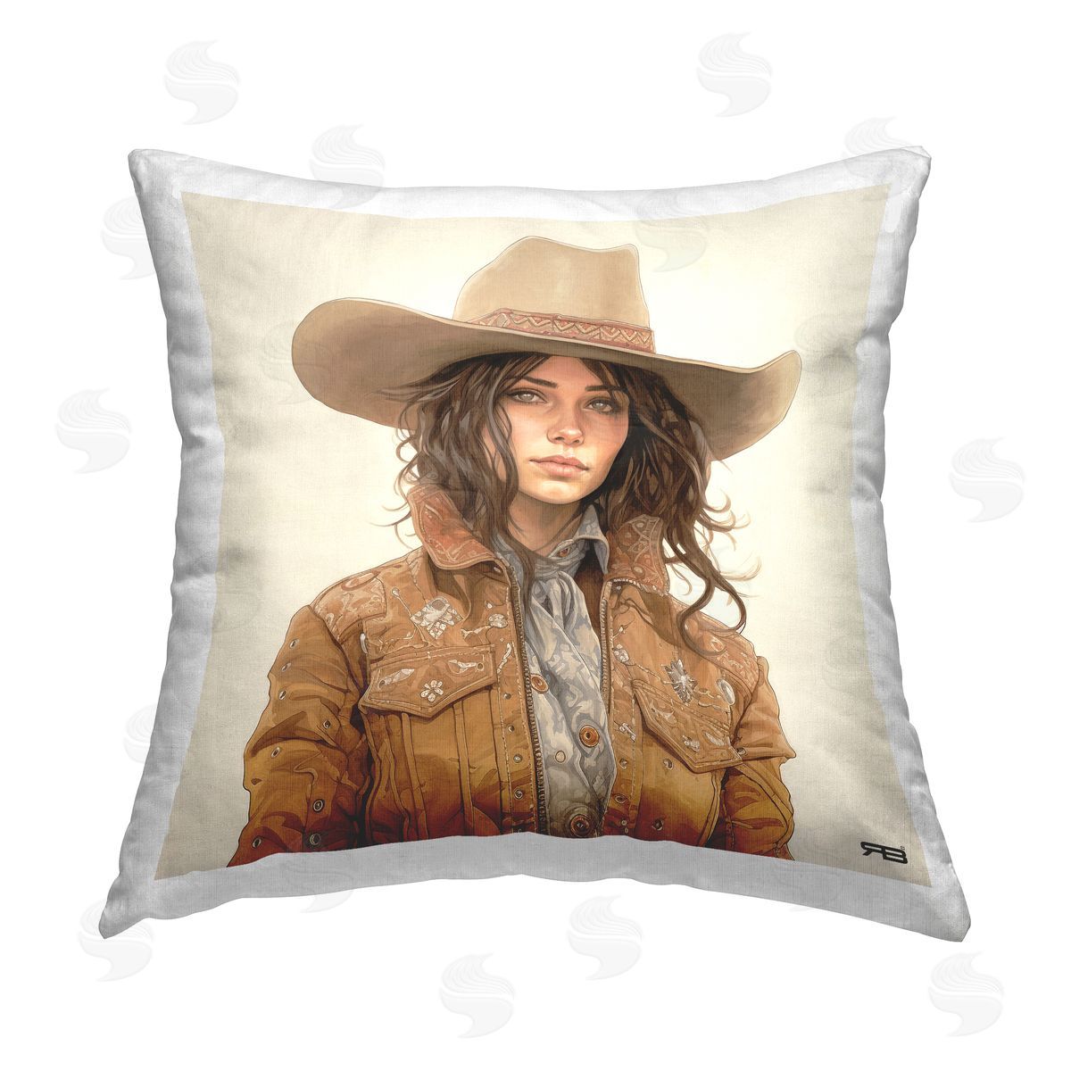RB Cowgirl in Neutral Palette Printed Plush Polyester Throw Pillow