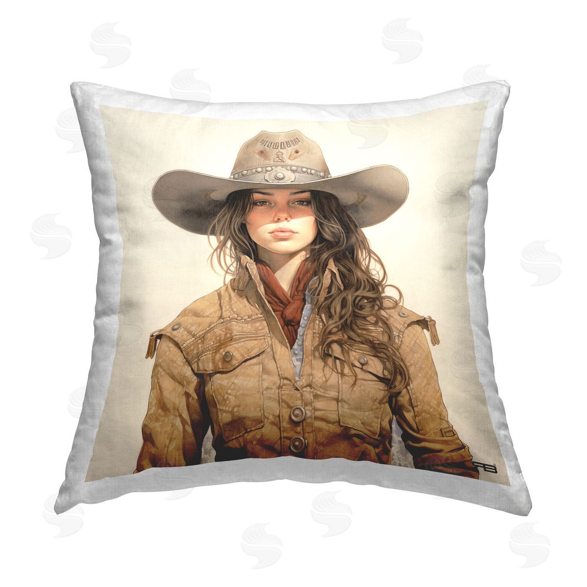 RB Western Cowgirl Portrait Printed Plush Polyester Throw Pillow