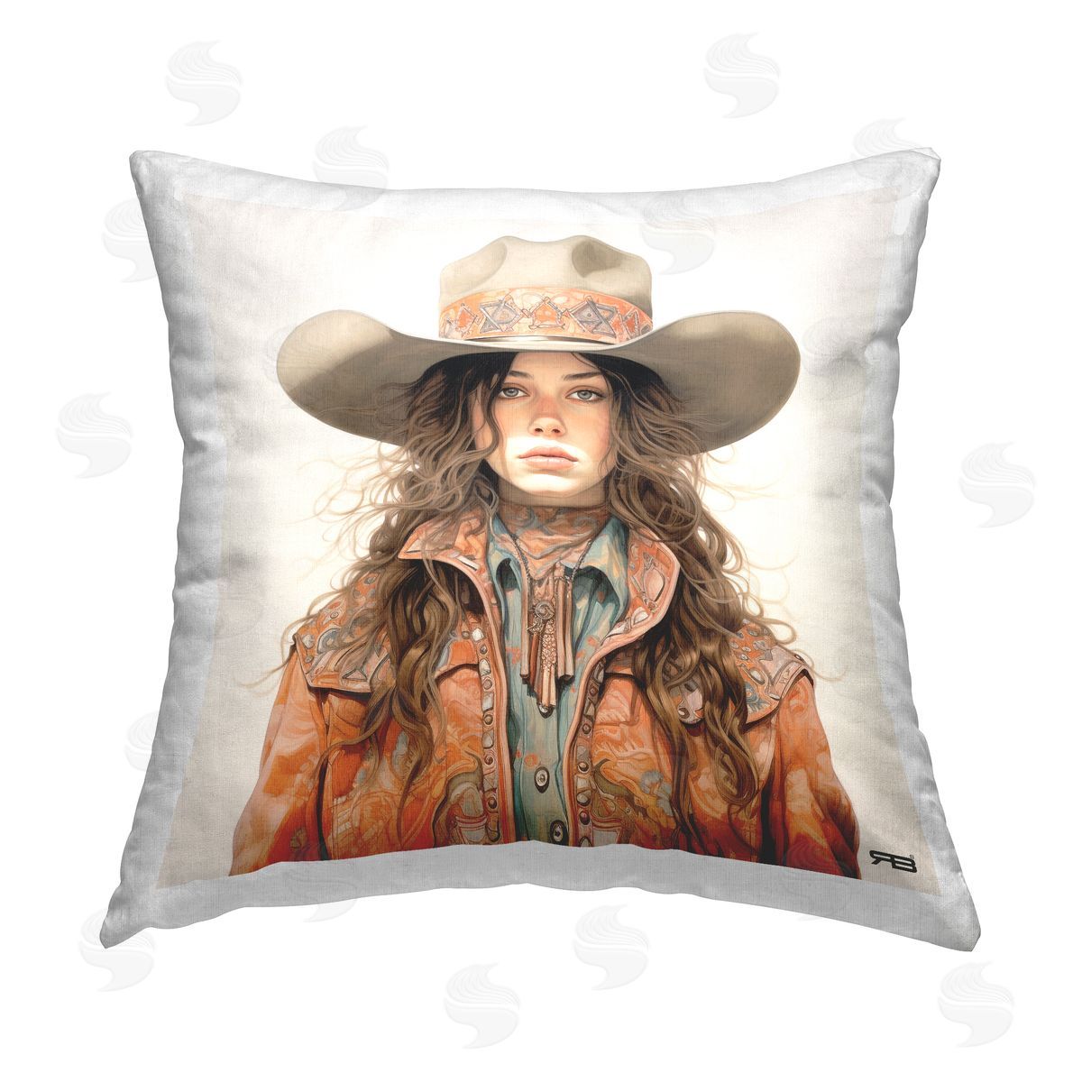 RB Trendy Cowgirl Fashion Printed Plush Polyester Throw Pillow