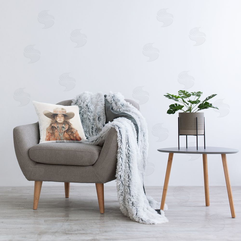 RB Trendy Cowgirl Fashion Printed Plush Polyester Throw Pillow On Chair