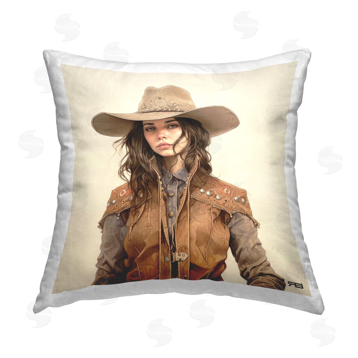 RB Cowgirl Gazing Portrait Printed Plush Polyester Throw Pillow