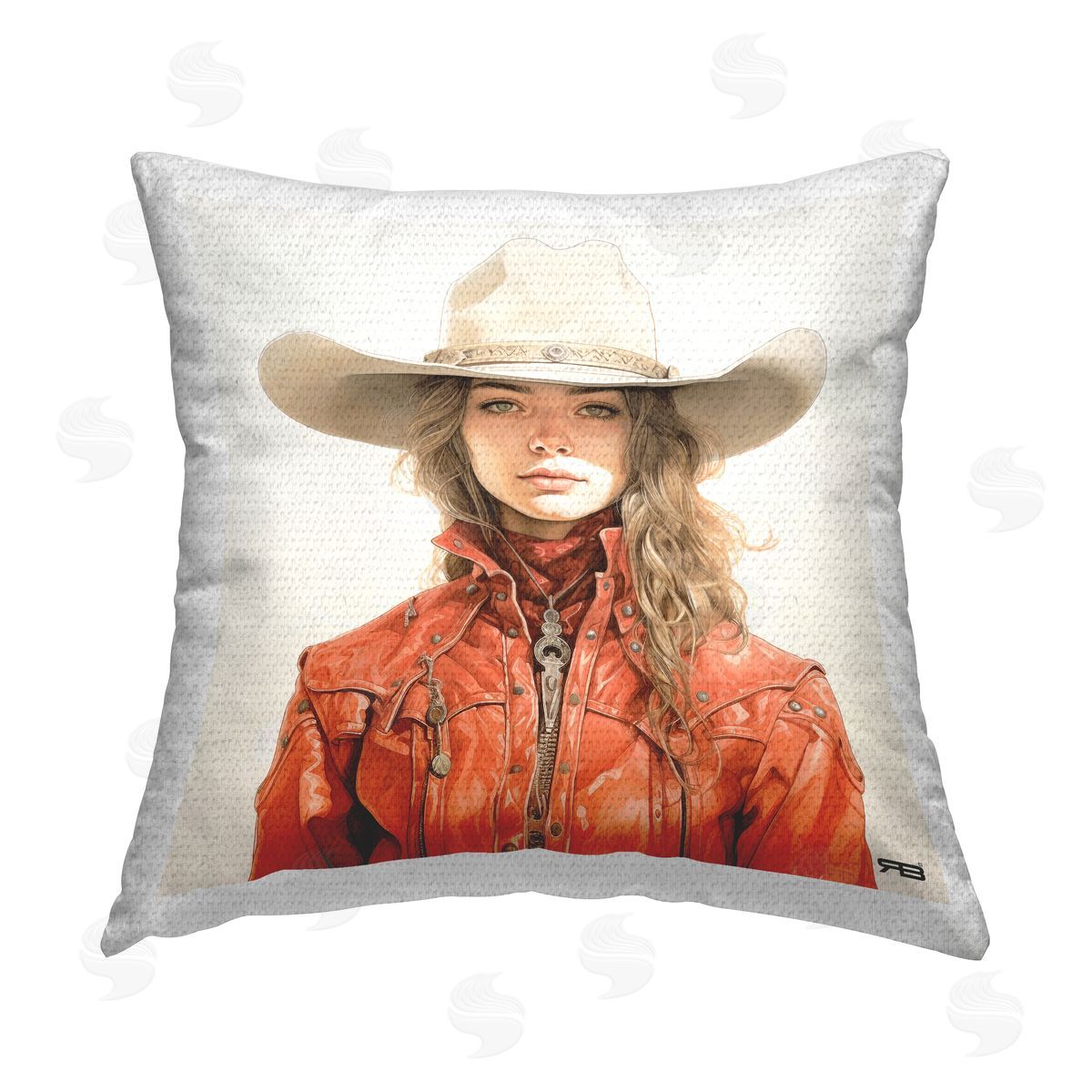 RB Cowgirl in Red Jacket Outdoor Quick-Dry Polyester Printed Throw Pillow