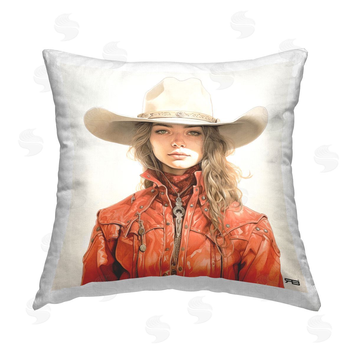 RB Cowgirl in Red Jacket Printed Plush Polyester Throw Pillow