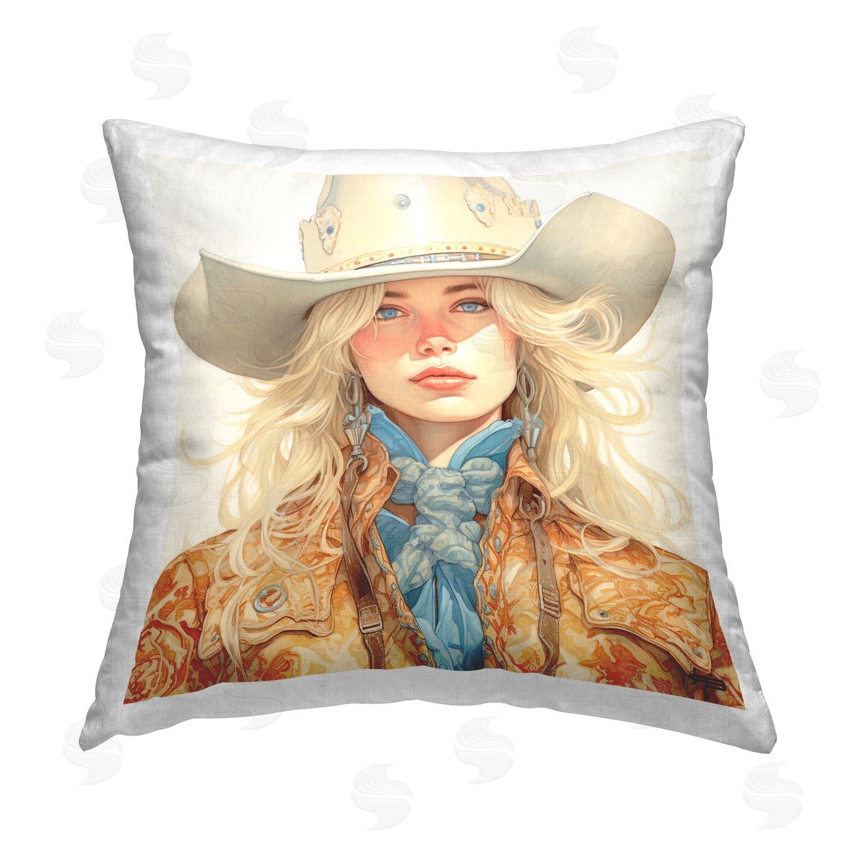 RB Cowgirl with Blonde Hair Printed Plush Polyester Throw Pillow