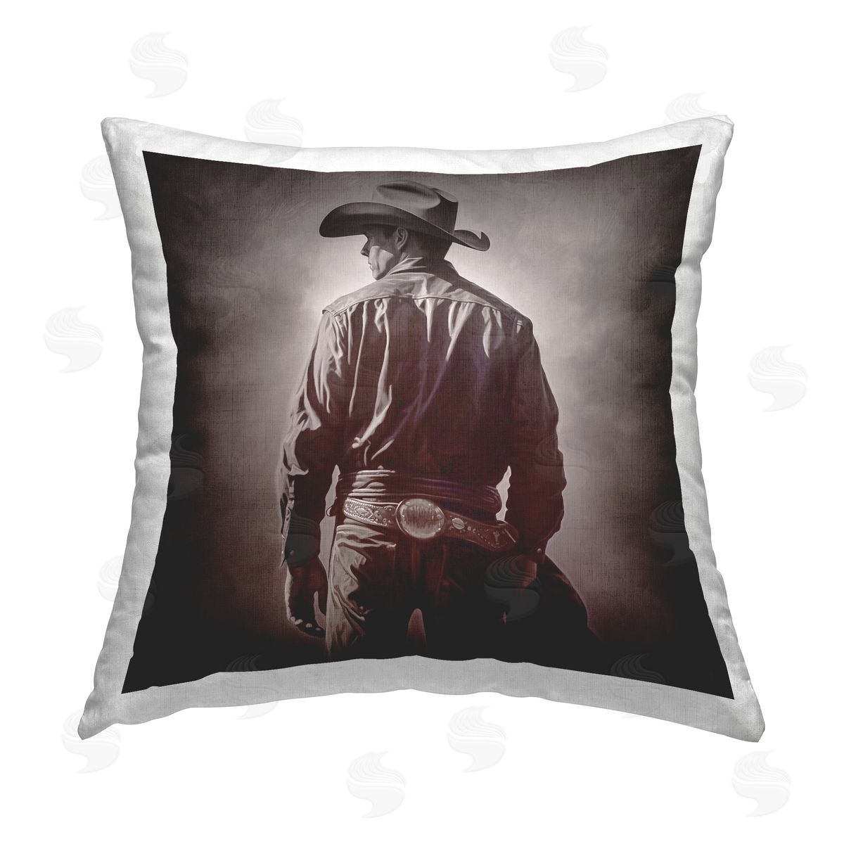 RB Dark Cowboy Silhouette Printed Plush Polyester Throw Pillow