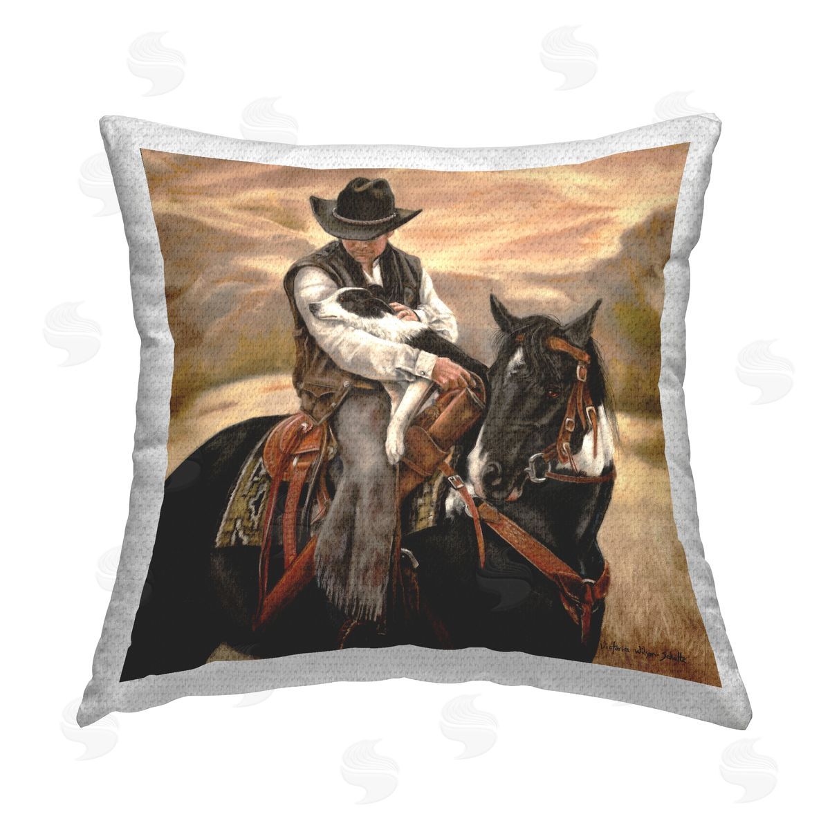 Victoria Schultz Loving Cowboy with Animals Outdoor Quick-Dry Polyester Printed Throw Pillow