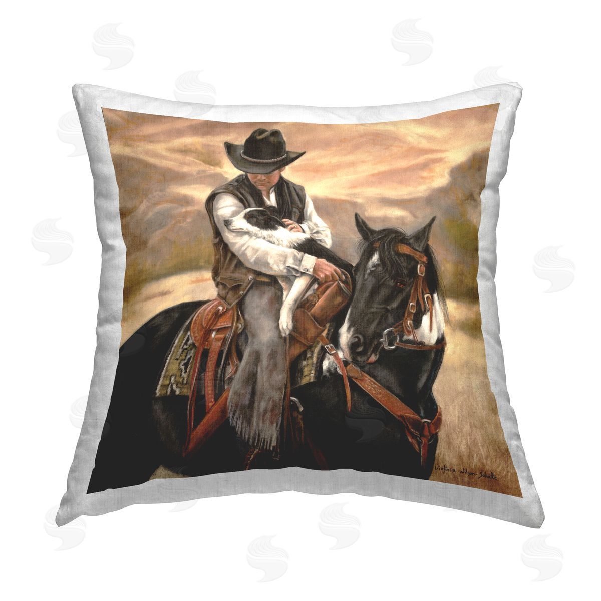 Victoria Schultz Loving Cowboy with Animals Printed Plush Polyester Throw Pillow
