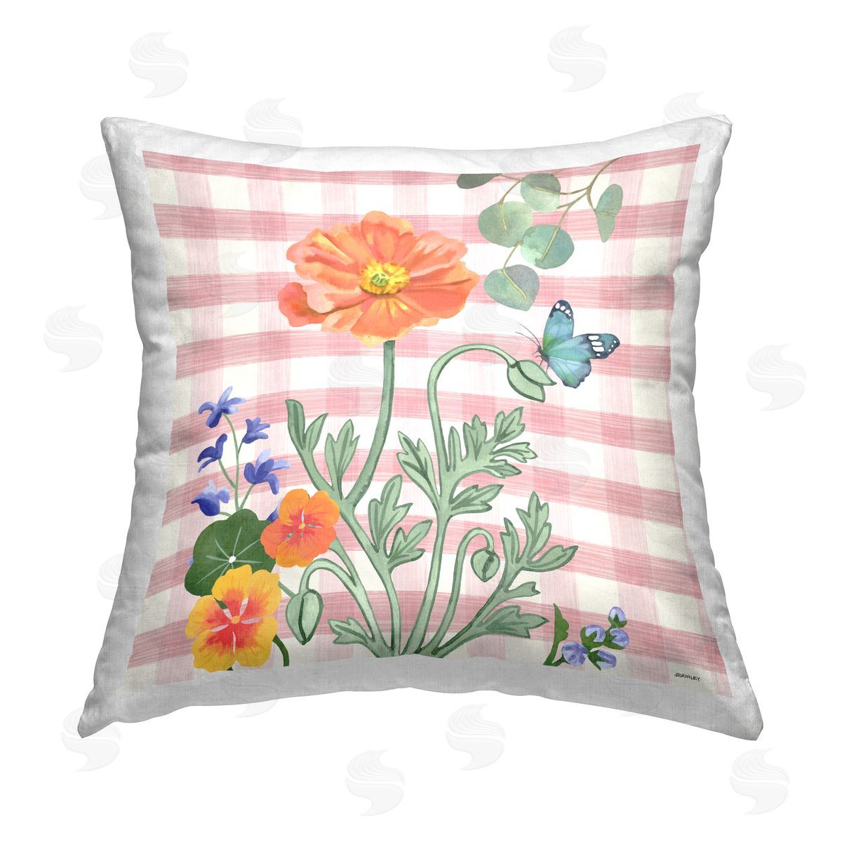 Jennifer Brinley rep. Levison Designs Cottage Flowers on Gingham Printed Plush Polyester Throw Pillow