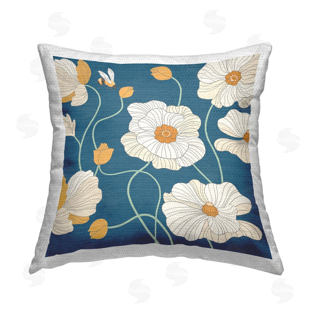Jennifer Brinley rep. Levison Designs Poppy Flowers on Blue Outdoor Quick-Dry Polyester Printed Throw Pillow