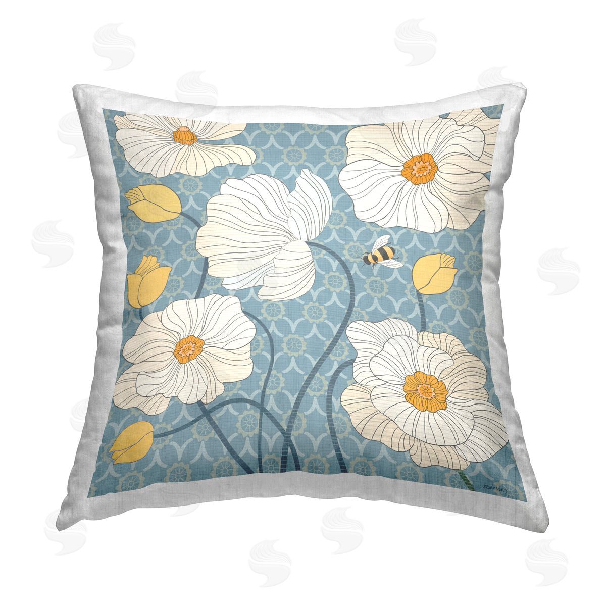 Jennifer Brinley rep. Levison Designs Vintage Patterned Poppies Printed Plush Polyester Throw Pillow