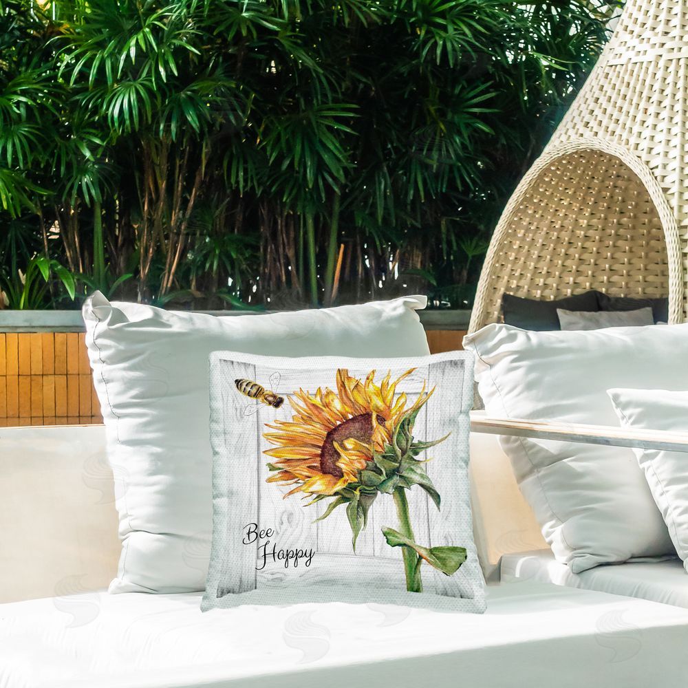 Studio 731 rep. Levison Designs Bee Happy Sunflower Outdoor Quick-Dry Polyester Printed Throw Pillow in Back Yard