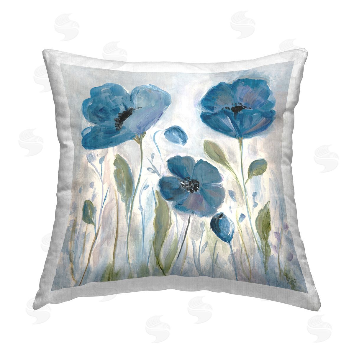 Marilyn Dunlap Poppy Garden on Grey Printed Plush Polyester Throw Pillow