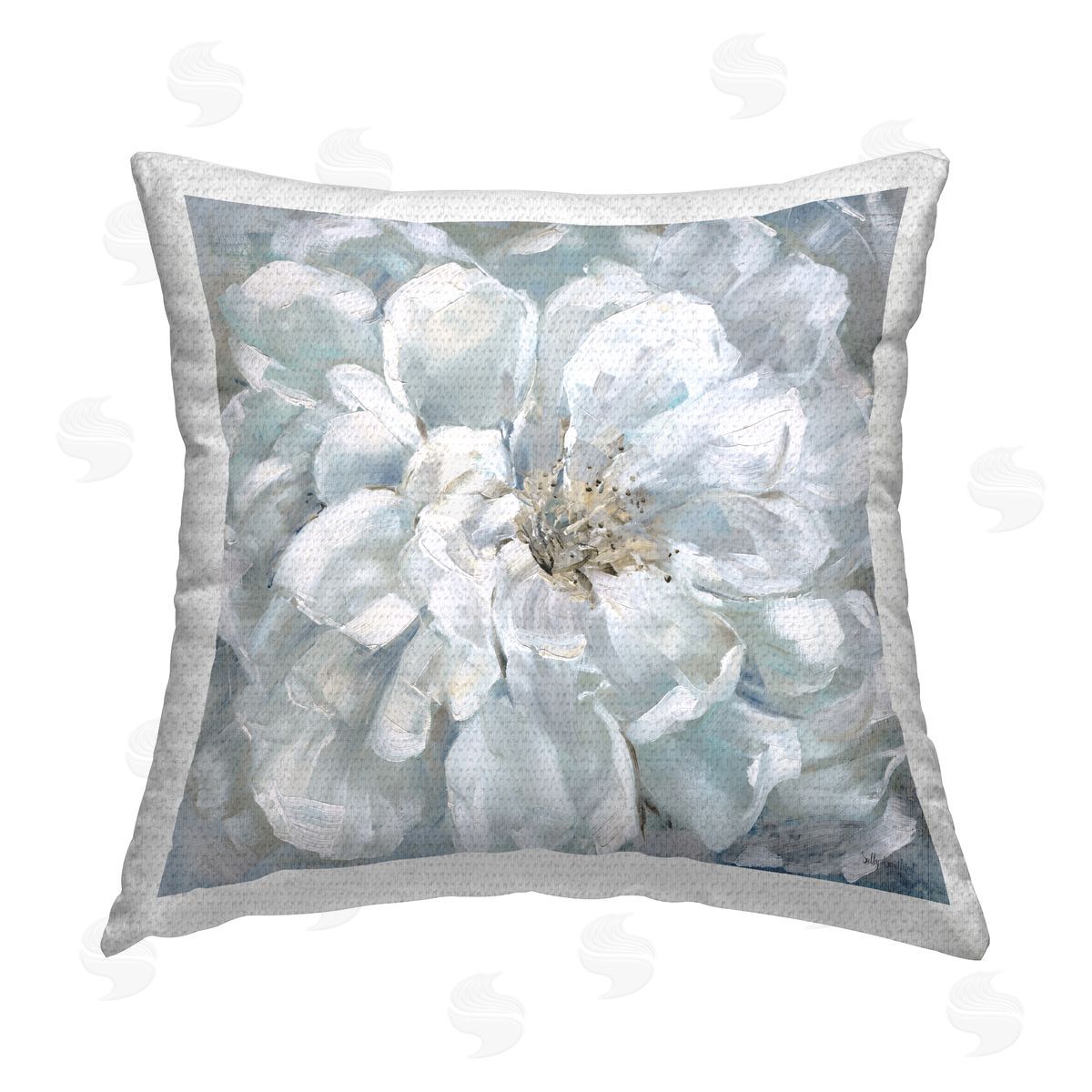 Sally Swatland Abstract White Dahlia Outdoor Quick-Dry Polyester Printed Throw Pillow