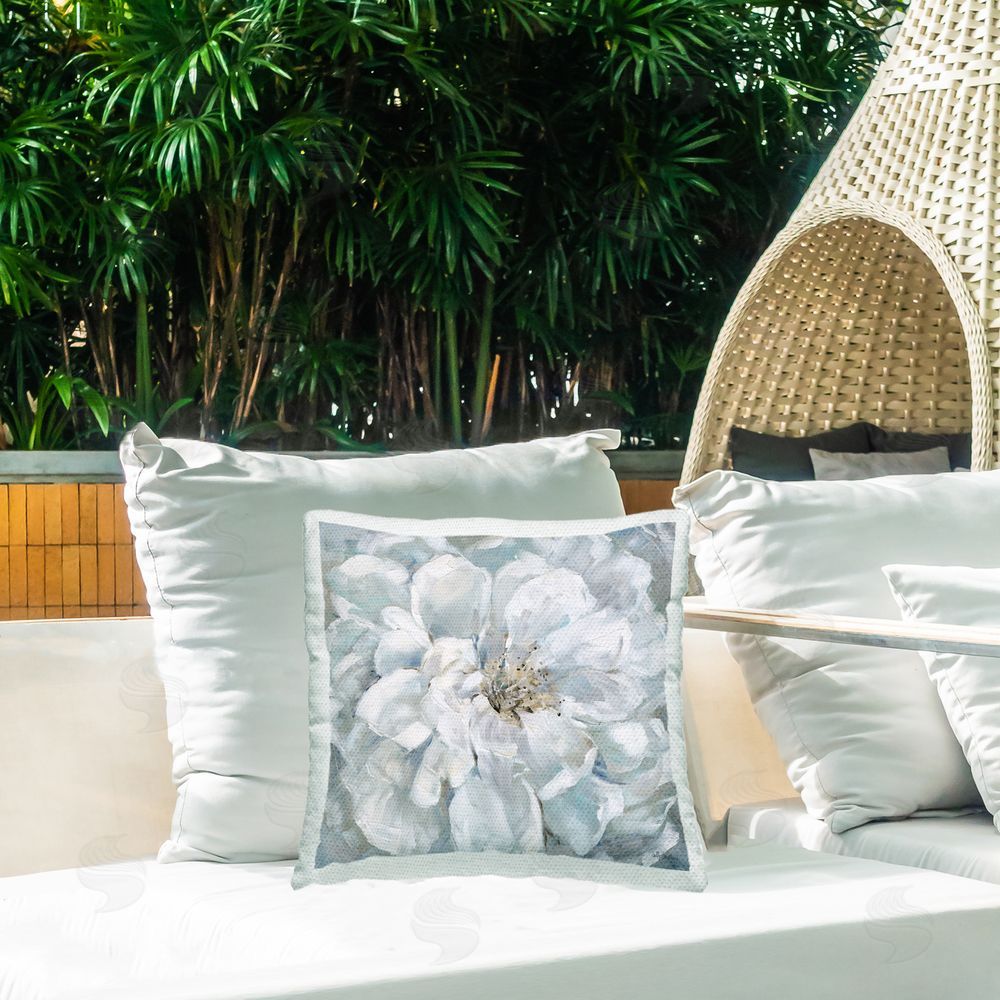 Sally Swatland Abstract White Dahlia Outdoor Quick-Dry Polyester Printed Throw Pillow in Back Yard
