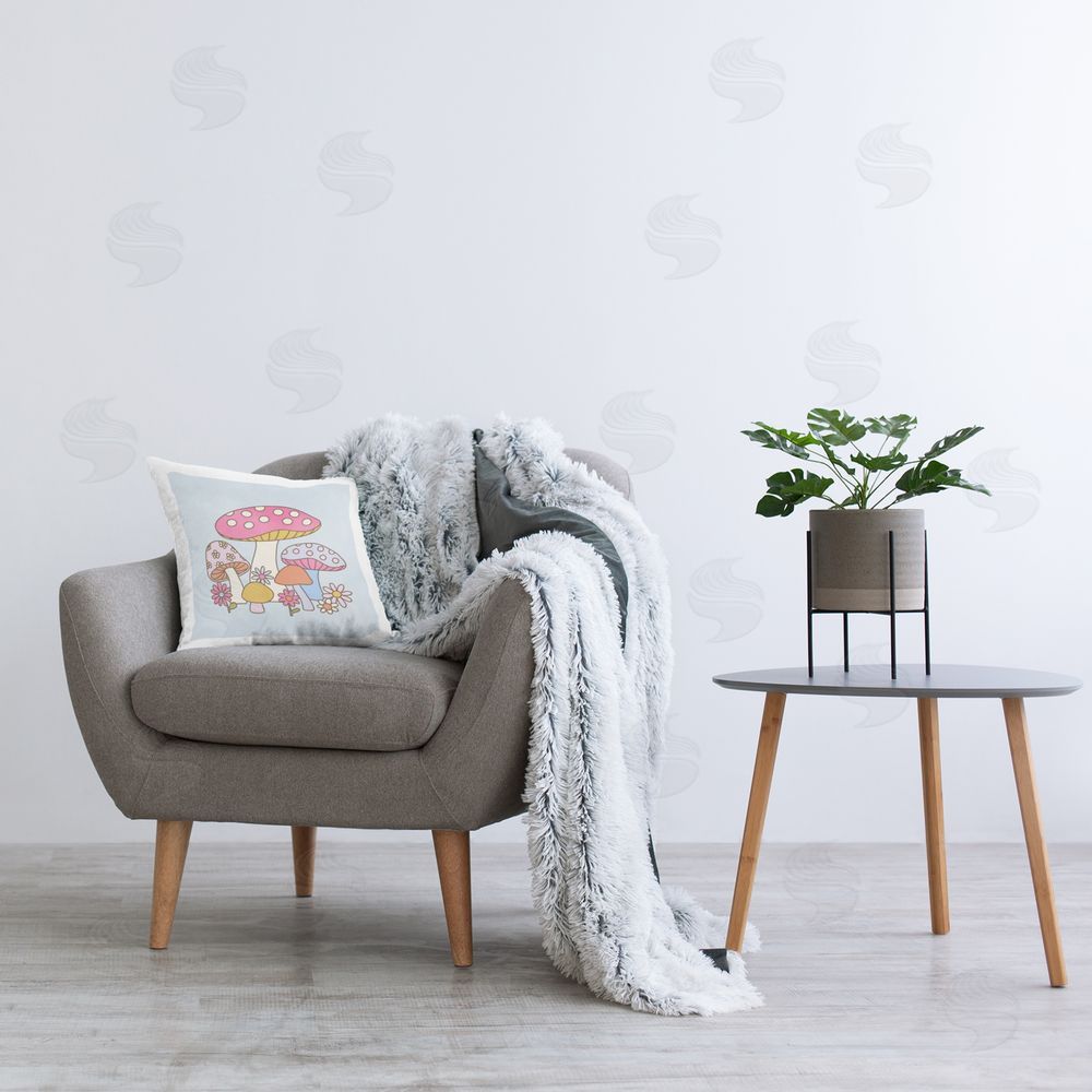 Victoria Barnes Groovy Patterned Mushrooms Printed Plush Polyester Throw Pillow On Chair